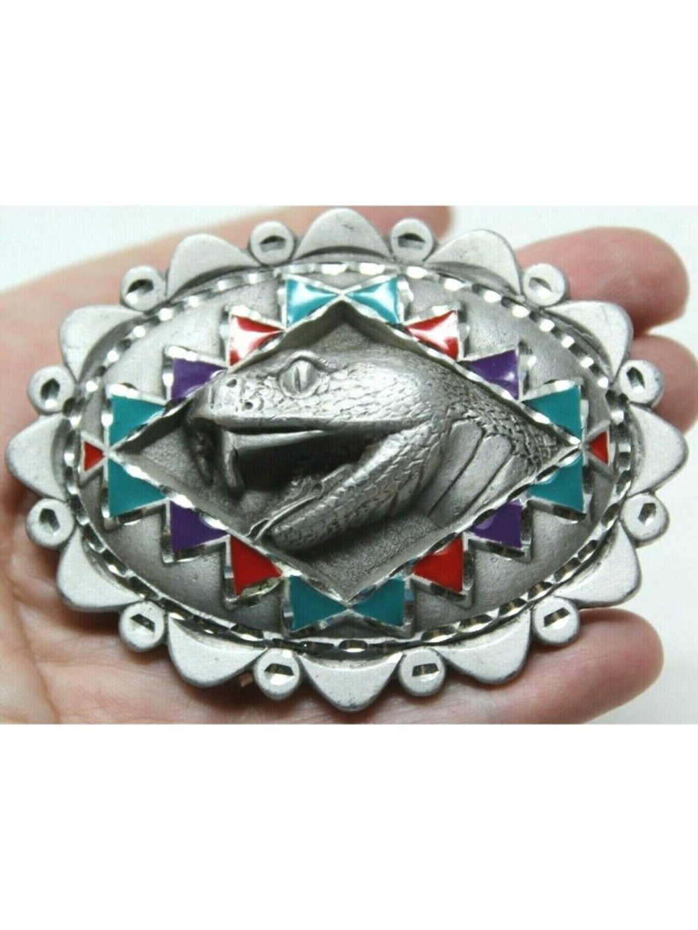 Great American Buckle CO USA Snake Head Pewter Belt Buckle 1996 3D VHTF #D-7